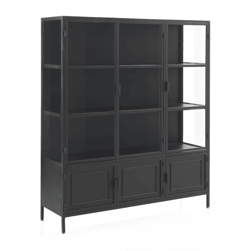 Armário Expositor Portas E Laterais De Vidro Estrutura De Metal Preto