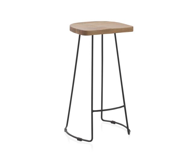 Banco de madera de acacia maciza con patas de metal negro