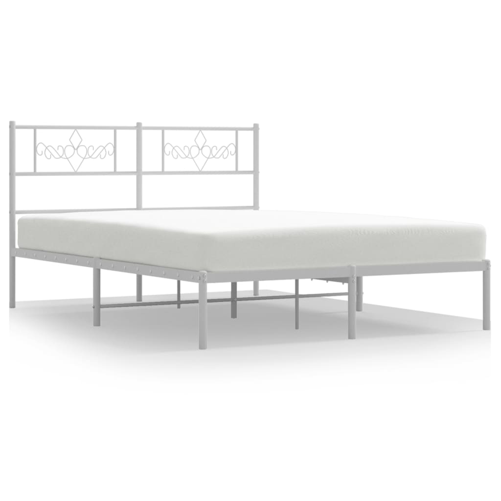 Estructura de cama de metal con cabecero blanca 150x200 cm con cabecero