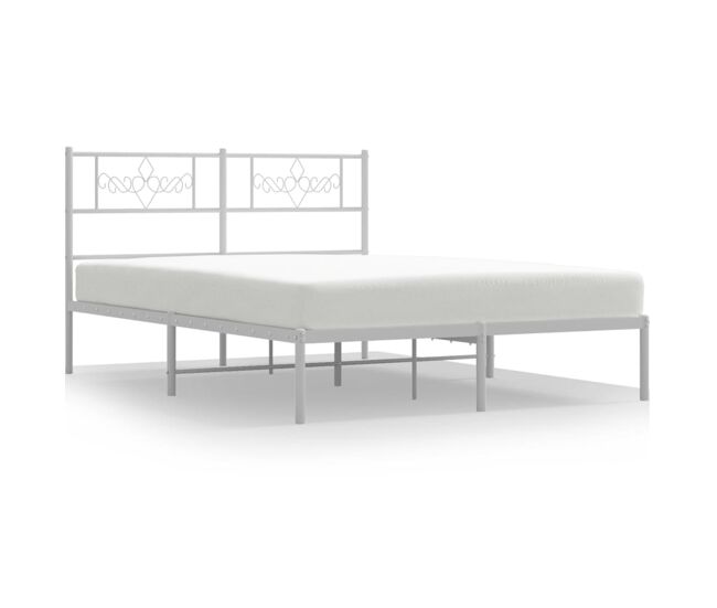 Estructura de cama de metal con cabecero blanca 150x200 cm con cabecero