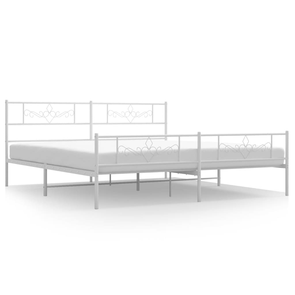 Estructura cama metal con cabecero y pie cama blanco 183x213 cm con cabecero y pie de cama