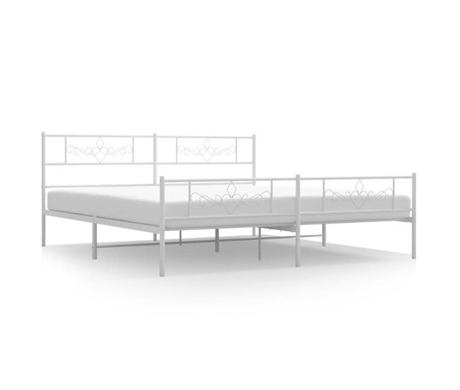 Estructura cama metal con cabecero y pie cama blanco 183x213 cm con cabecero y pie de cama