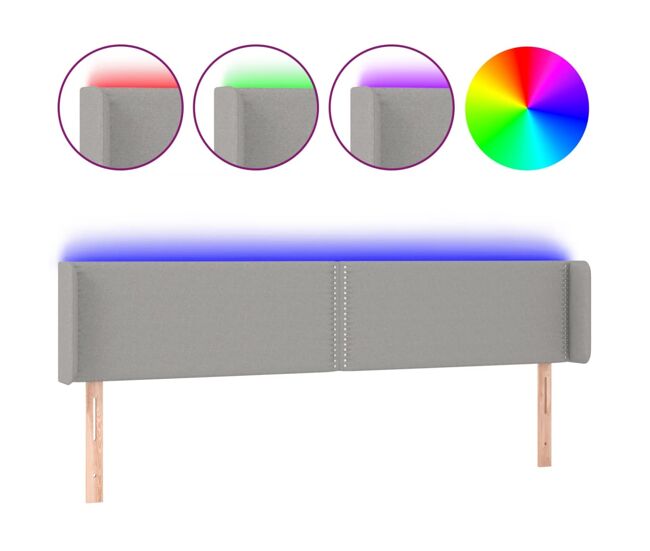 Cabecero con led de tela gris claro 183x16x78/88 cm