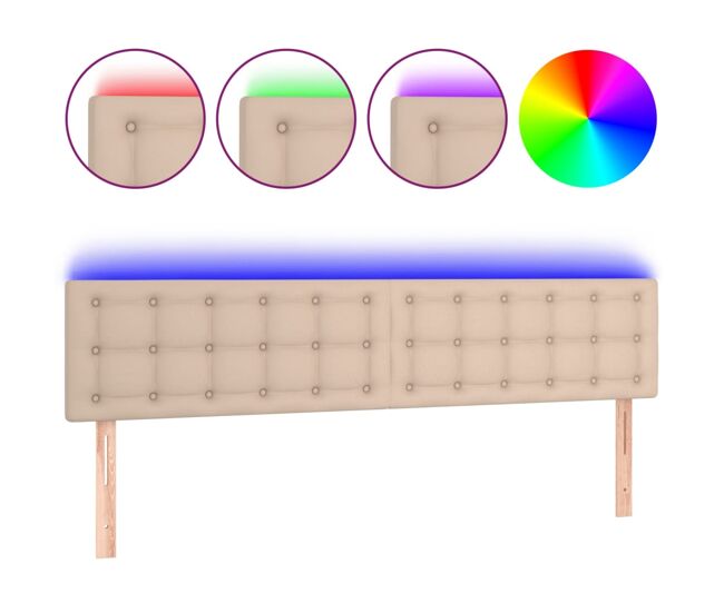 Cabecero con led cuero sintético color capuchino 200x5x78/88 cm
