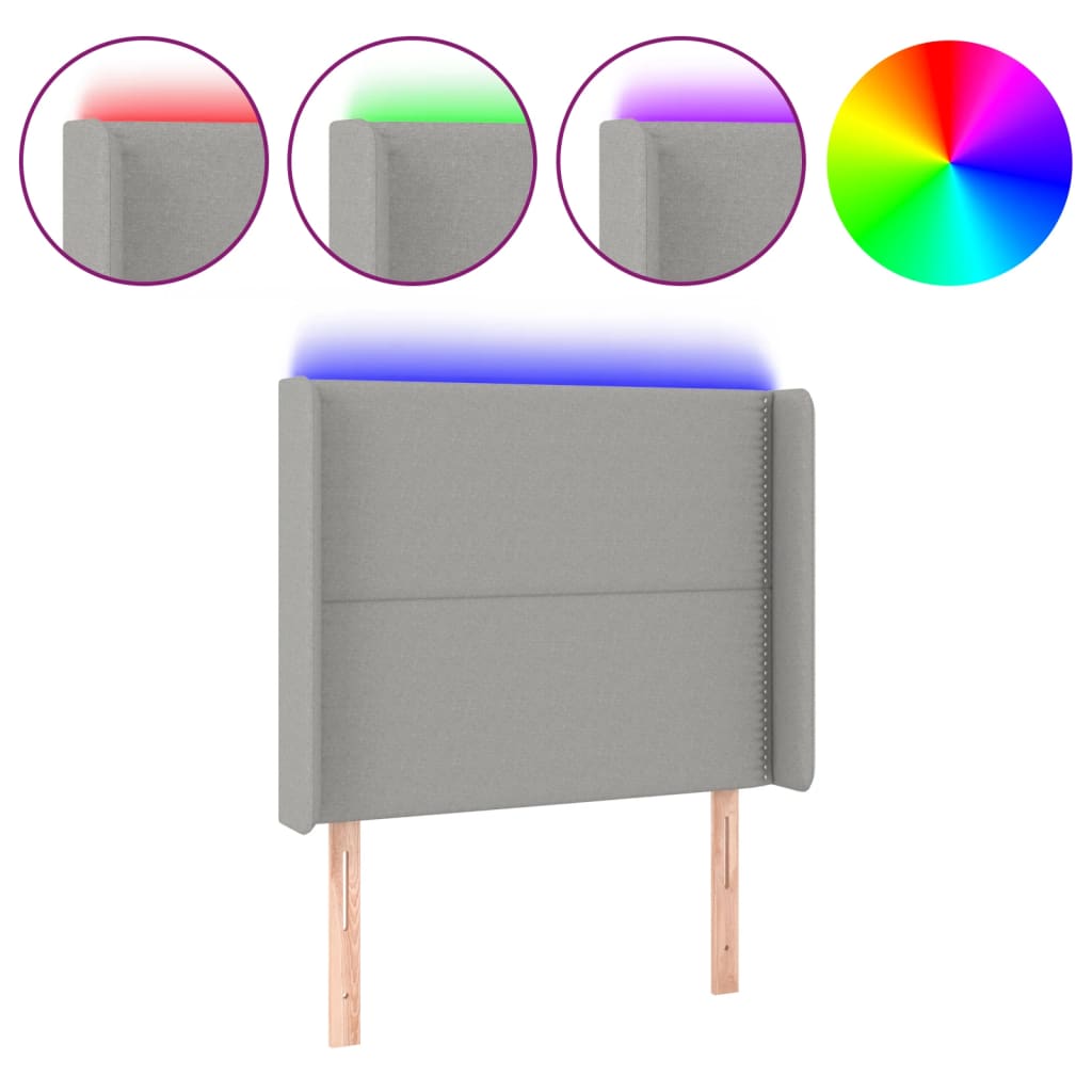 Cabecero con led de tela gris claro 103x16x118/128 cm