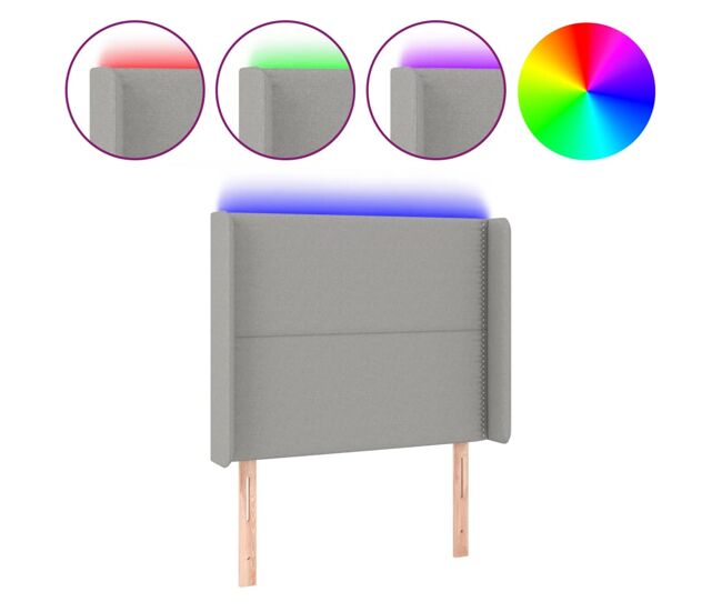 Cabecero con led de tela gris claro 103x16x118/128 cm
