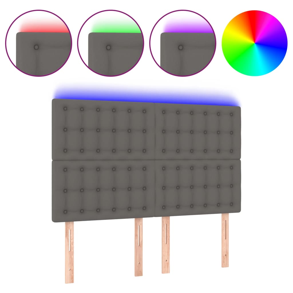 Cabecero con luces led cuero sintético gris 144x5x118/128 cm