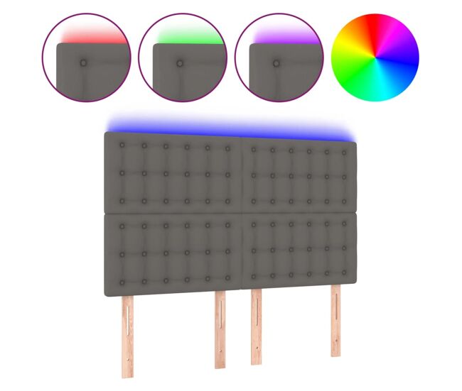 Cabecero con luces led cuero sintético gris 144x5x118/128 cm