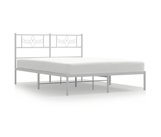 Estructura de cama de metal con cabecero blanca 120x190 cm con cabecero