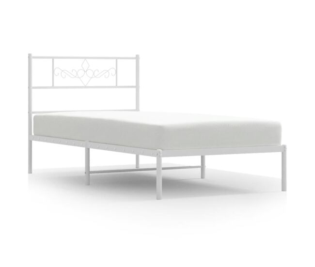 Estructura de cama de metal con cabecero blanco 100x200 cm con cabecero