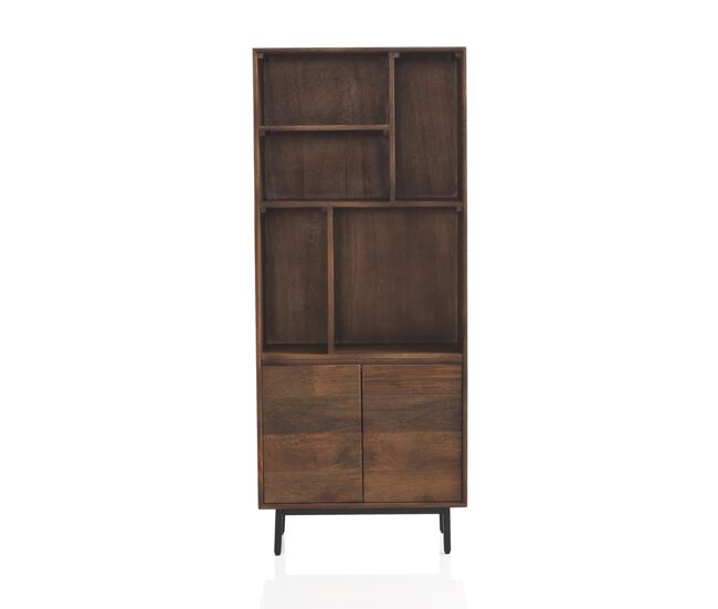 Librería 2 puertas madera maciza de mango lisa, patas metálicas