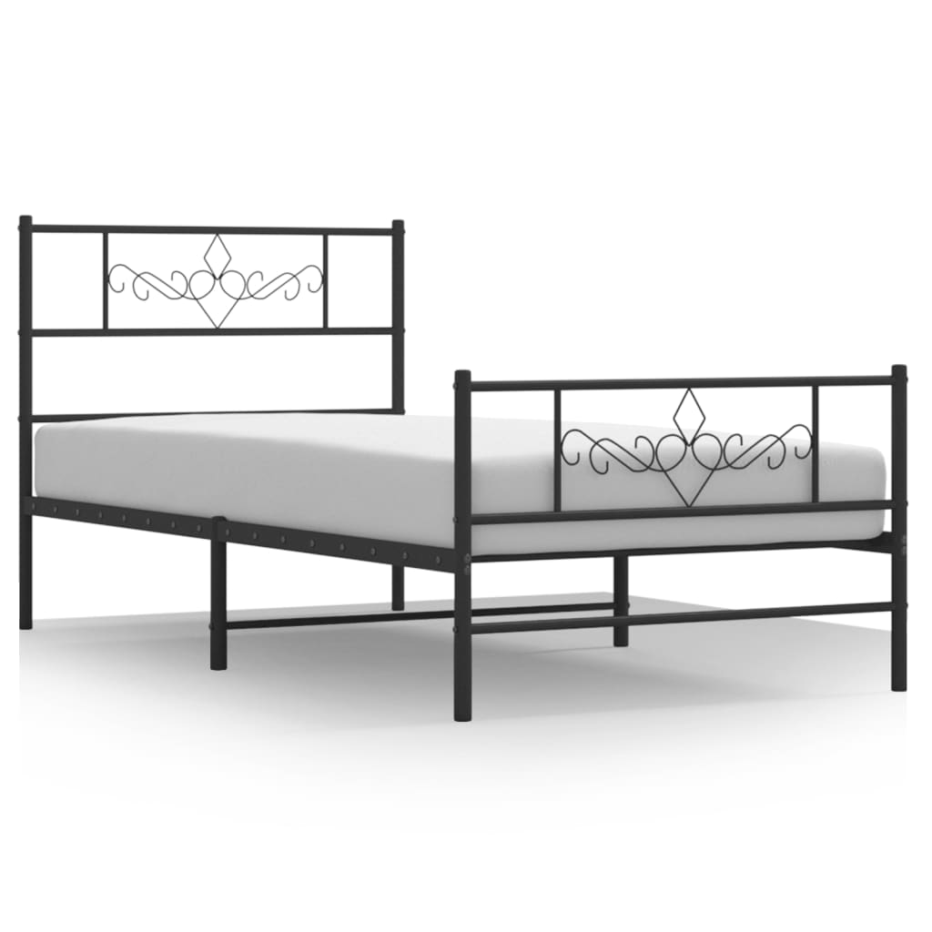 Estructura de cama con cabecero y estribo metal negro 107x203cm con cabecero y pie de cama