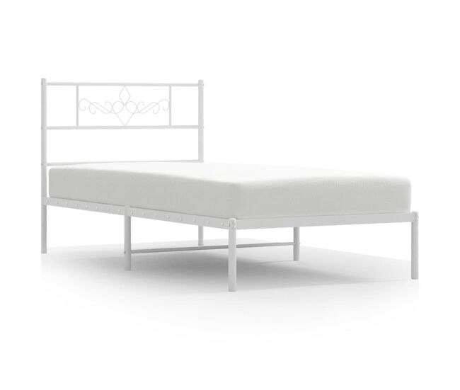 Estructura de cama de metal con cabecero blanco 107x203 cm con cabecero