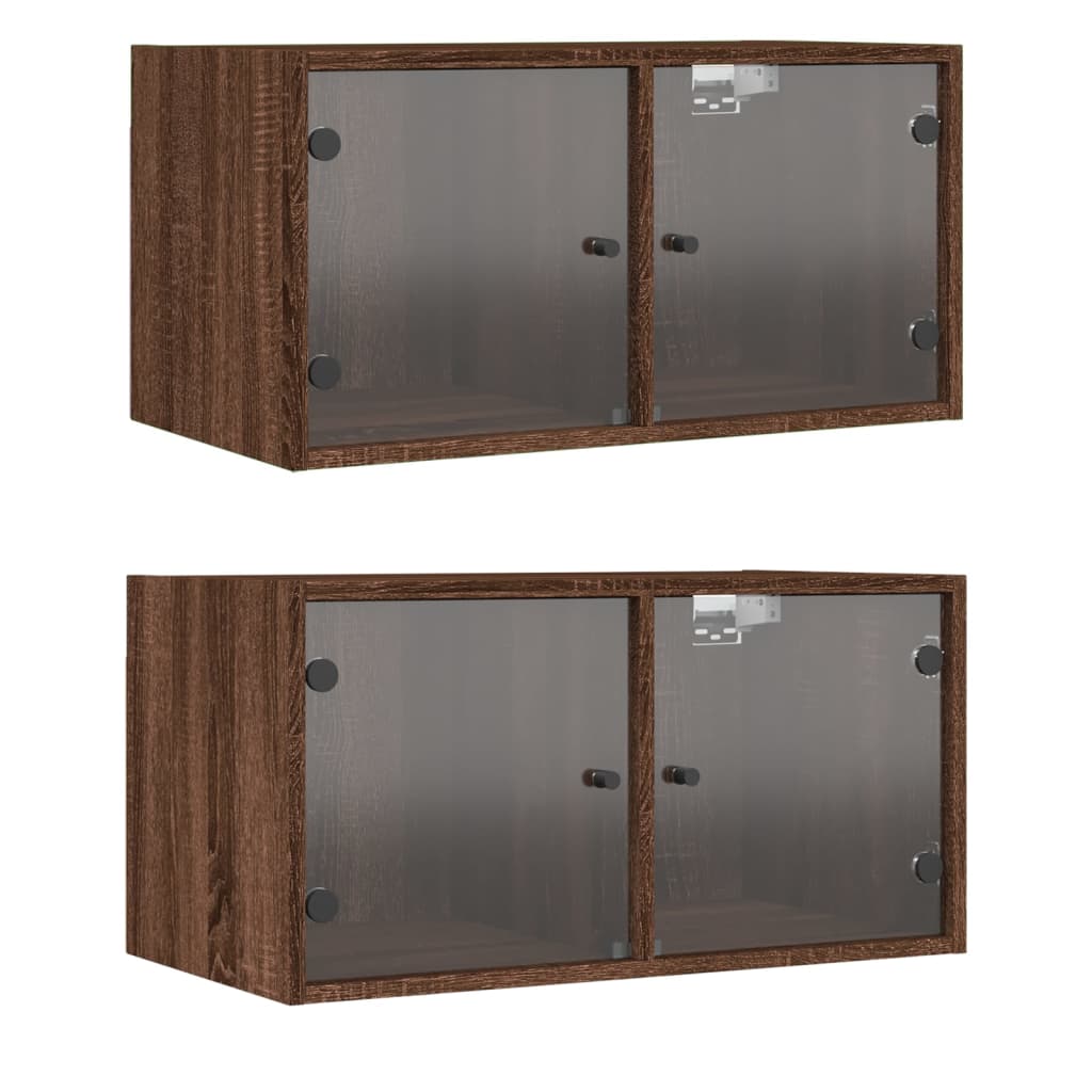 Vidaxl mueble pared puertas vidrio 2 uds roble marrón 68,5x37x35 cm