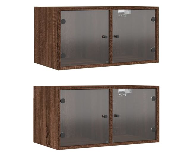 Vidaxl mueble pared puertas vidrio 2 uds roble marrón 68,5x37x35 cm