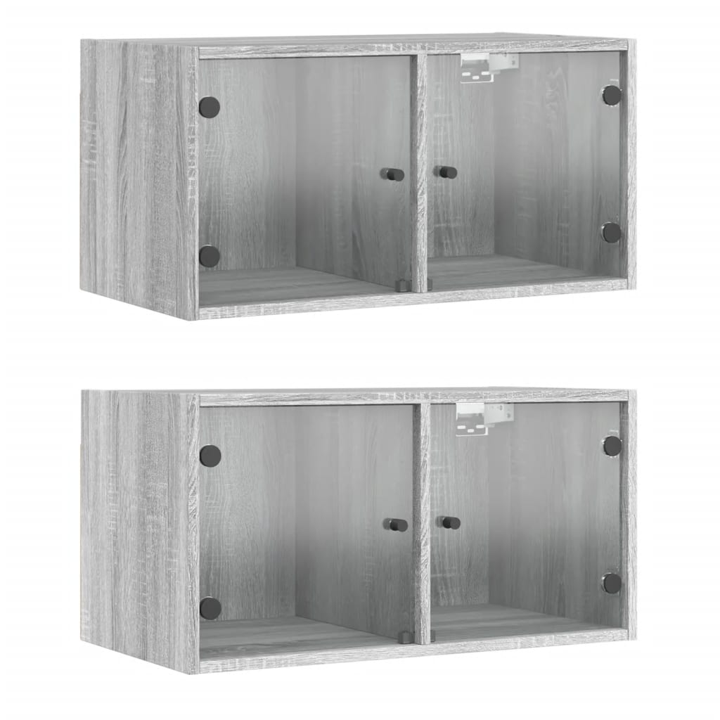Vidaxl mueble pared puertas de vidrio 2 uds gris sonoma 68,5x37x35 cm