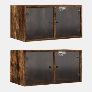 vidaXL Armário parede c porta vidro 2 pcs 68,5x37x35 cm carvalho fumo