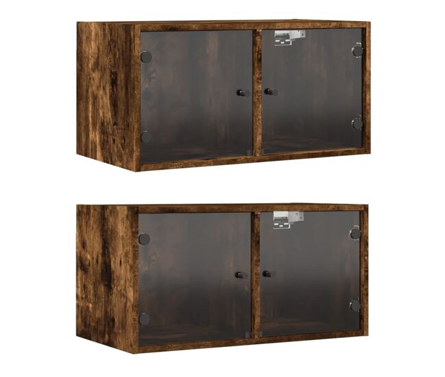 Vidaxl mueble pared puertas vidrio 2 uds roble ahumado 68,5x37x35 cm