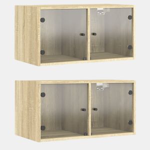 vidaXL Armários parede c portas de vidro 2 pcs 68,5x37x35 cm carvalho