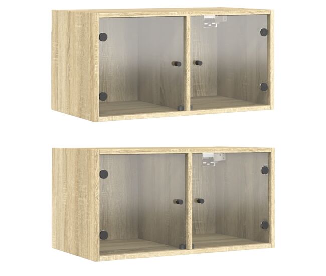 Vidaxl mueble pared puertas de vidrio 2 uds roble sonoma 68,5x37x35 cm
