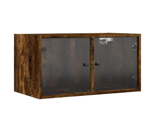 Vidaxl mueble de pared puertas de vidrio roble ahumado 68,5x37x35 cm