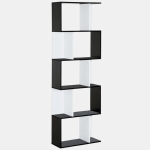 HOMCOM Estante de 5 Níveis, Estante para Livros em Forma de S com 10 Prateleiras, para Sala de Estar, Quarto, Escritório e Estudo, 60x24x184,5 cm, Branco e Preto