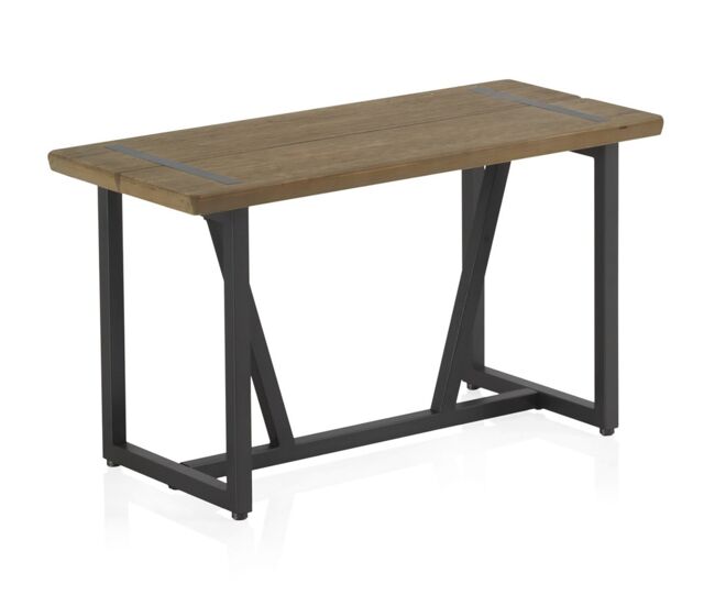 Taburete pequeño de metal con asiento de madera