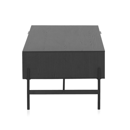 Mesa De Centro Fresno Preta Com Gavetas Naturais E Pés De Metal Preto