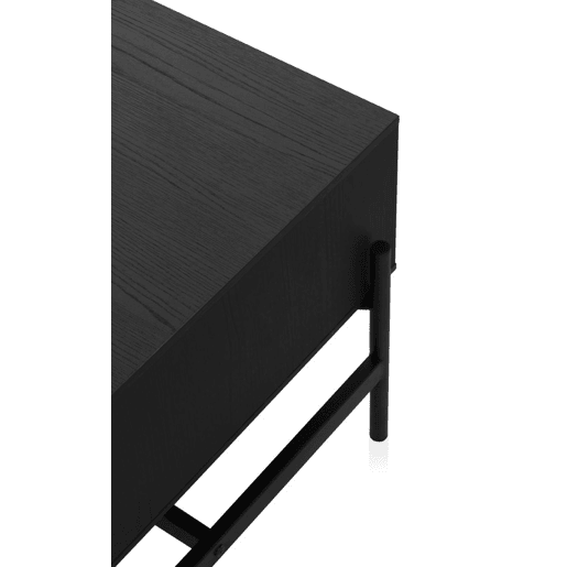 Mesa De Centro Fresno Preta Com Gavetas Naturais E Pés De Metal Preto