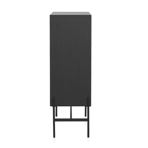 Vitrine folheado Fresno Preta Com Portas Naturais E Pernas De Metal Preto