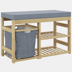 HOMCOM Banco para Sapatos de Bambu Móvel Sapateira com Assento Cesta Amovível e Prateleiras Abertas para 4 Pares de Sapatos Banco Sapateira para Entrada Corredor 69x30x45 cm Madeira