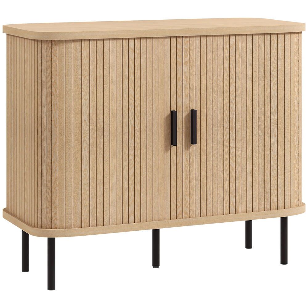 Homcom aparador vintage aparador para salón con 2 puertas correderas de tambor y compartimientos aparador para cocina comedor 90x40x75 cm roble