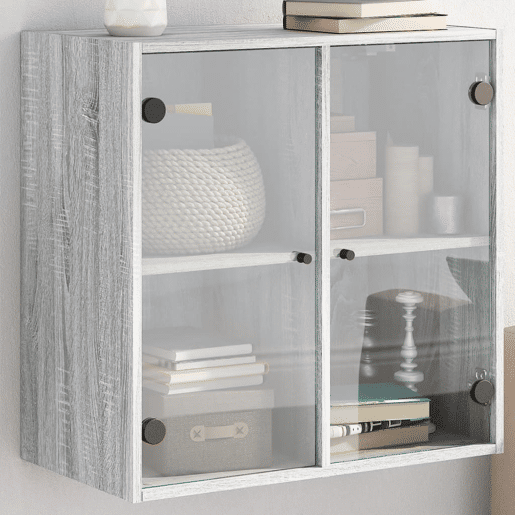 vidaXL Armário de parede c portas de vidro 68x37x68,5 cm cinza sonoma vidaXL Armário de parede c portas de vidro 68x37x68,5 cm cinza sonoma