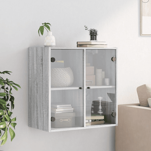 vidaXL Armário de parede c portas de vidro 68x37x68,5 cm cinza sonoma vidaXL Armário de parede c portas de vidro 68x37x68,5 cm cinza sonoma