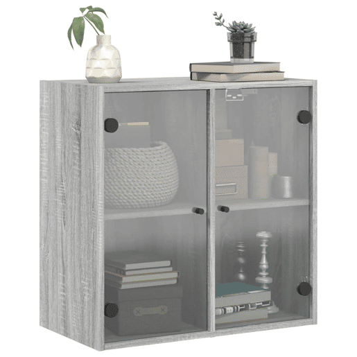 vidaXL Armário de parede c portas de vidro 68x37x68,5 cm cinza sonoma vidaXL Armário de parede c portas de vidro 68x37x68,5 cm cinza sonoma