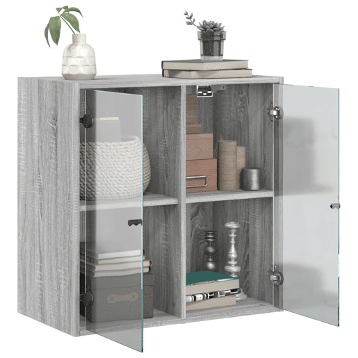 vidaXL Armário de parede c portas de vidro 68x37x68,5 cm cinza sonoma vidaXL Armário de parede c portas de vidro 68x37x68,5 cm cinza sonoma