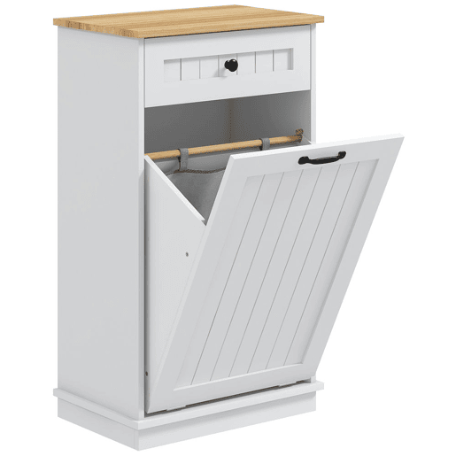 HOMCOM Móvel Auxiliar Casa de Banho Armário Casa de Banho com Gaveta Cesto para Roupa e Desenho Anti-Tombo Móvel Casa de Banho Moderno 52x33x90 cm Branco