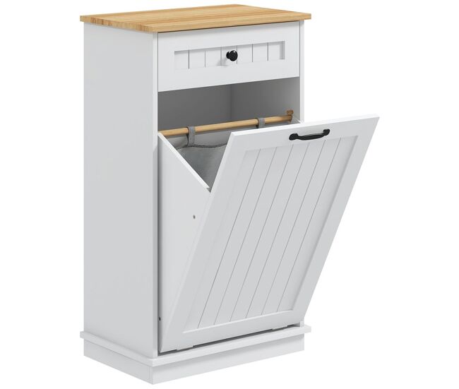 Homcom mueble auxiliar de baño cesto para ropa sucia armario de baño con cajón y diseño anti-vuelco mueble de baño moderno 52x33x90 cm blanco