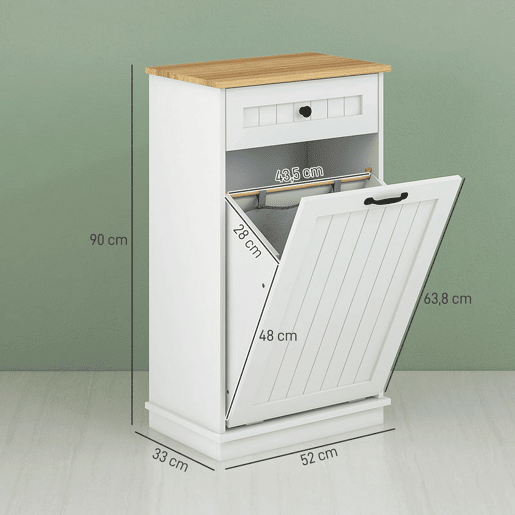 HOMCOM Móvel Auxiliar Casa de Banho Armário Casa de Banho com Gaveta Cesto para Roupa e Desenho Anti-Tombo Móvel Casa de Banho Moderno 52x33x90 cm Branco