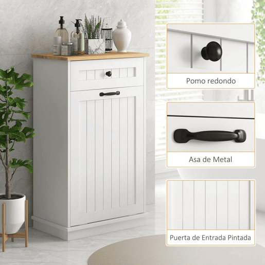 HOMCOM Móvel Auxiliar Casa de Banho Armário Casa de Banho com Gaveta Cesto para Roupa e Desenho Anti-Tombo Móvel Casa de Banho Moderno 52x33x90 cm Branco