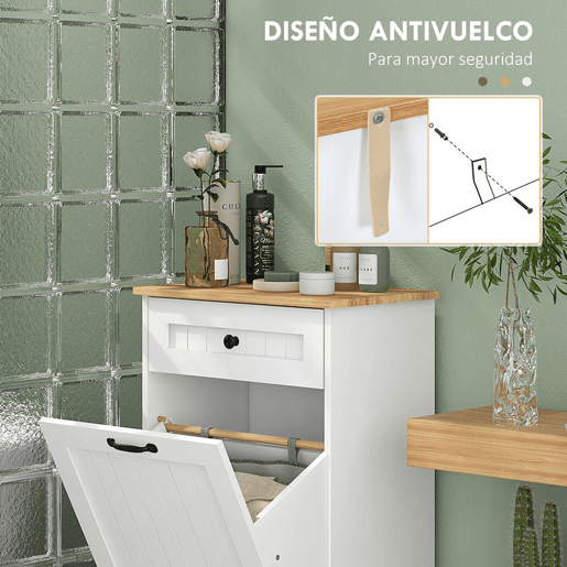 HOMCOM Móvel Auxiliar Casa de Banho Armário Casa de Banho com Gaveta Cesto para Roupa e Desenho Anti-Tombo Móvel Casa de Banho Moderno 52x33x90 cm Branco