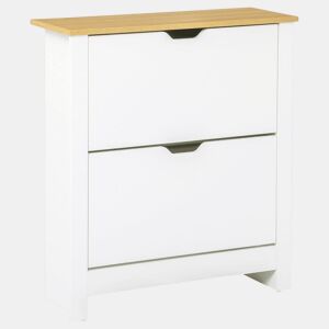 HOMCOM Sapateira Branca Estreita Armário para Sapatos com 2 Gavetas Basculantes para 12 Pares de Sapatos e Prateleira Interior Ajustável para Corredor Entrada 72x26x80 cm