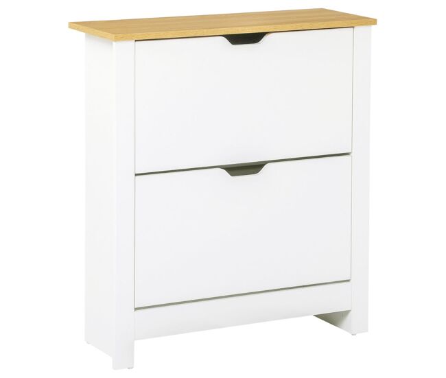 Homcom zapatero estrecho con 2 compartimentos abatibles, mueble zapatero para 12 pares con estantes ajustables para entrada y pasillo, 72x26x80 cm, blanco