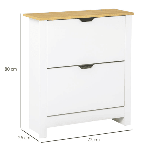 HOMCOM Sapateira Branca Estreita Armário para Sapatos com 2 Gavetas Basculantes para 12 Pares de Sapatos e Prateleira Interior Ajustável para Corredor Entrada 72x26x80 cm