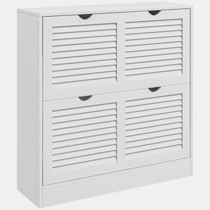 HOMCOM Sapateira Moderna Sapateira Entrada com 2 Gavetas Rebatíveis e Prateleias Ajustáveis para 16 Pares de Sapatos Sapateira Compacta para Corredor 81,5x25x83 cm Branco