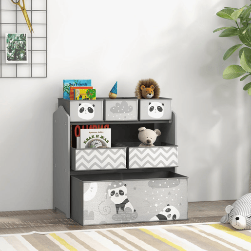 ZONEKIZ Estante para Brinquedos com 6 Caixas de Tecido não Tecido Amovíveis Organizador de Brinquedos para Crianças de 3-8 Anos para Dormitório 63x30x66 cm Ciza