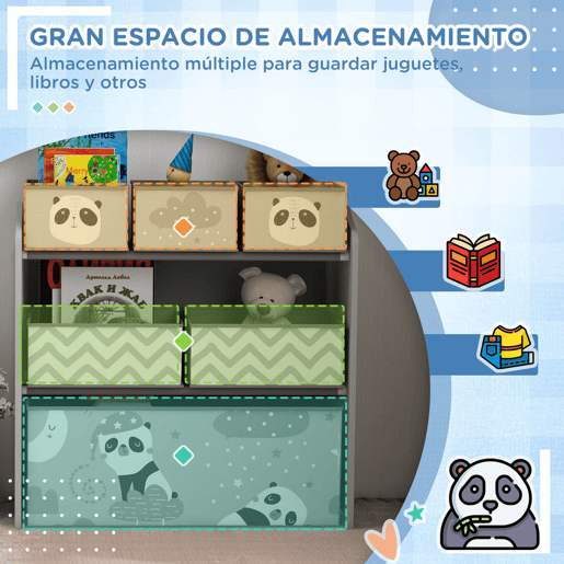 ZONEKIZ Estante para Brinquedos com 6 Caixas de Tecido não Tecido Amovíveis Organizador de Brinquedos para Crianças de 3-8 Anos para Dormitório 63x30x66 cm Ciza
