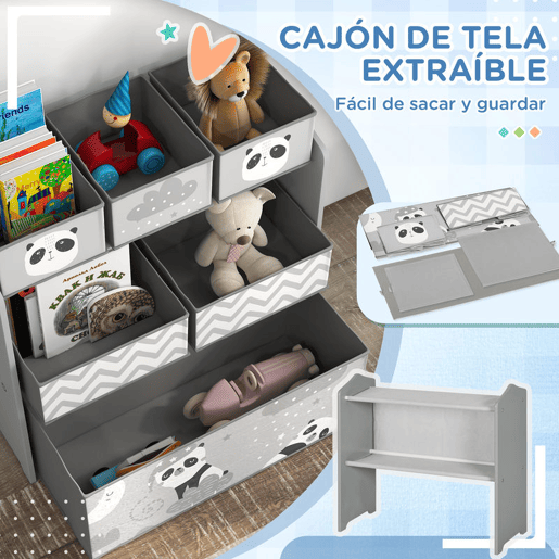 ZONEKIZ Estante para Brinquedos com 6 Caixas de Tecido não Tecido Amovíveis Organizador de Brinquedos para Crianças de 3-8 Anos para Dormitório 63x30x66 cm Ciza