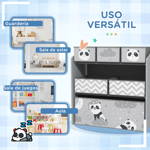 ZONEKIZ Estante para Brinquedos com 6 Caixas de Tecido não Tecido Amovíveis Organizador de Brinquedos para Crianças de 3-8 Anos para Dormitório 63x30x66 cm Ciza