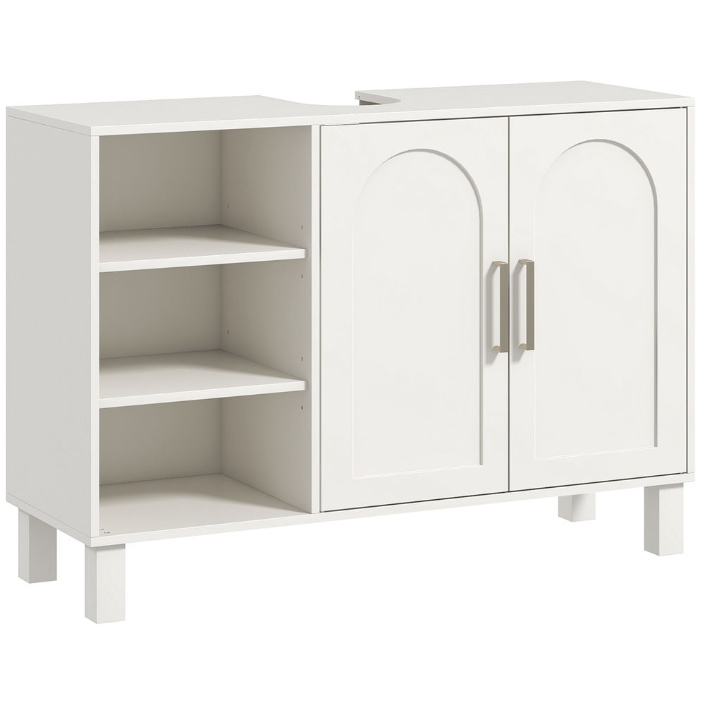 Homcom mueble bajo lavabo, mueble de baño con 2 puertas, 3 estantes abiertos, estantes ajustables para lavabos sin pedestal, 90x30x63 cm, blanco crema